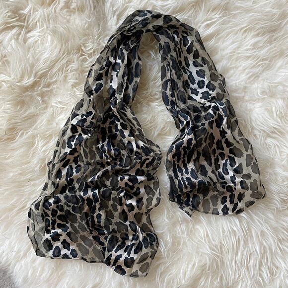 Vintage BASHA 100% Silk Scarf | Leopard Print 48x12, Sheer Animal Print Scarf - Picture 1 of 6